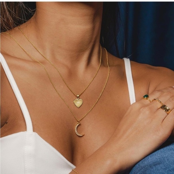 GOLD 14k Gold Plated Rose Quartz Heart Stone Necklace - Picture 1 of 5